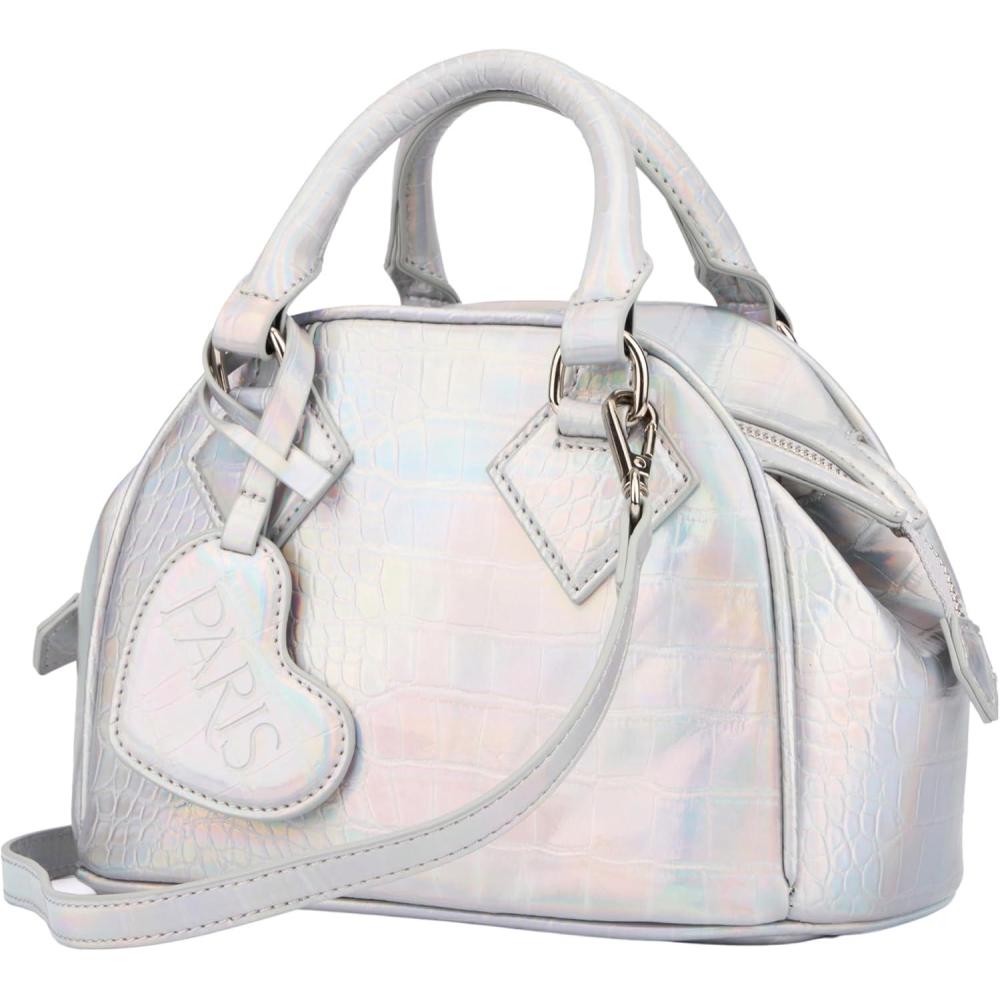 imageParis Hilton Gene Croc Mini Tote Purse with Removable Strap Heart Tag Metallic Silver