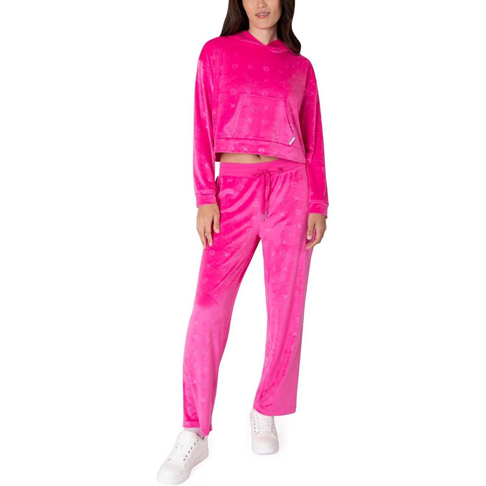 imageParis Hilton Tracksuit Womens Lounge Set Sweatsuit Embellished Velour Pullover Top and Pants Matching Set 2 PiecesHot Pink