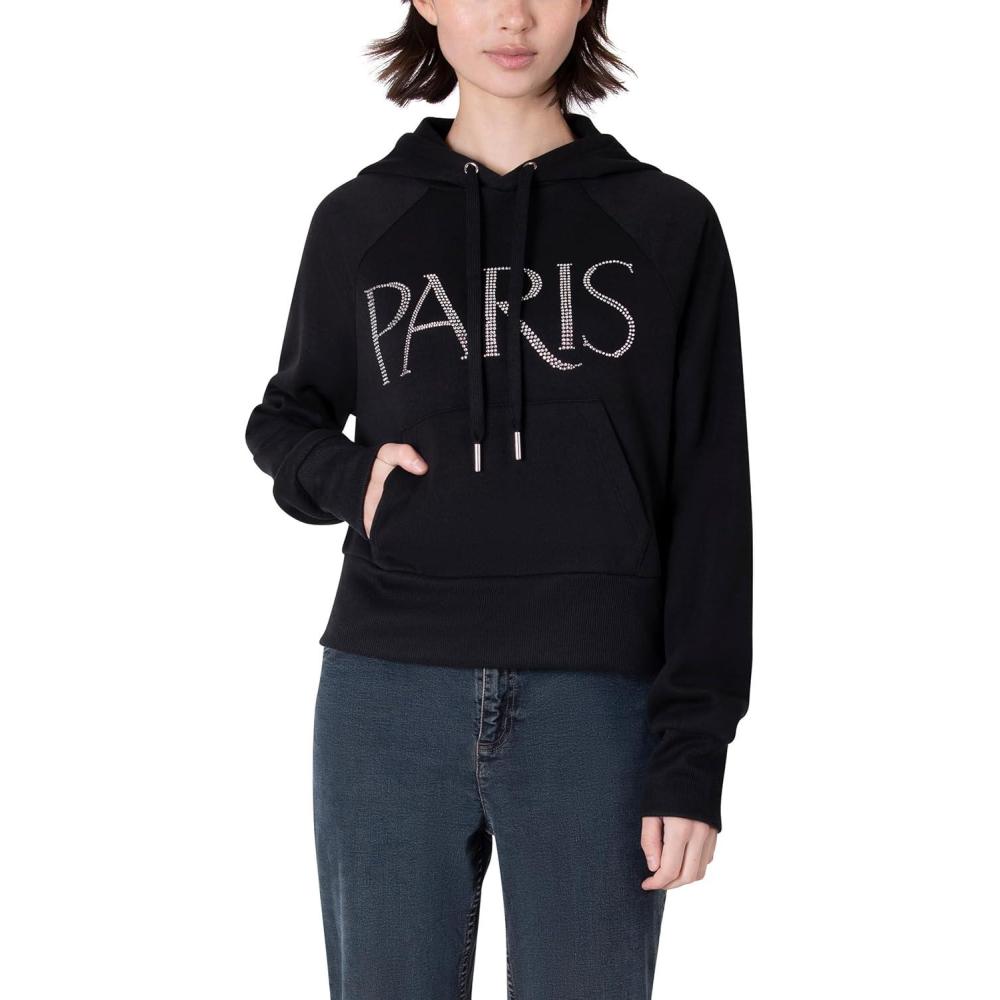 imageParis Hilton Womens Embellished PARIS Pullover Sweatshirt Hoodie BlackBlack