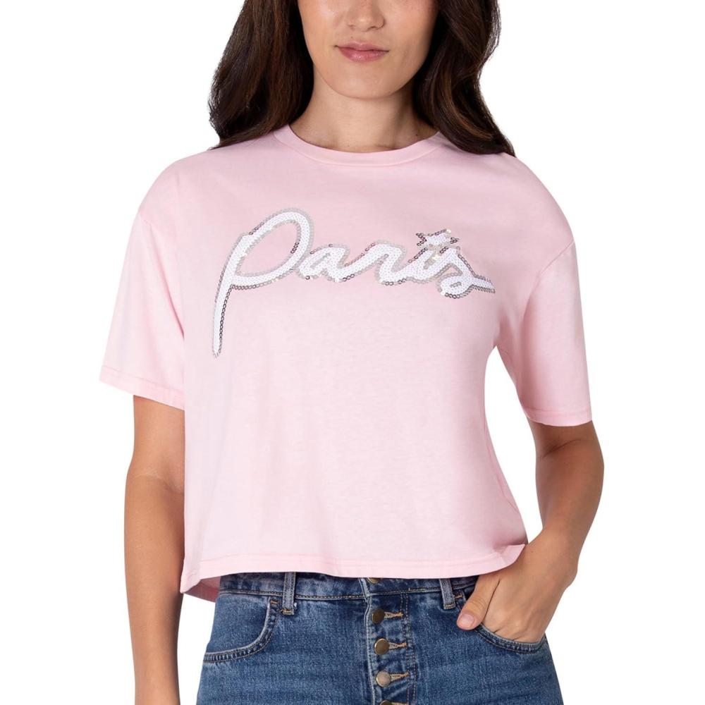 imageParis Hilton Womens Fashion TShirt Embellished Graphics Short Sleeve Crew Neck TopsParis Pink