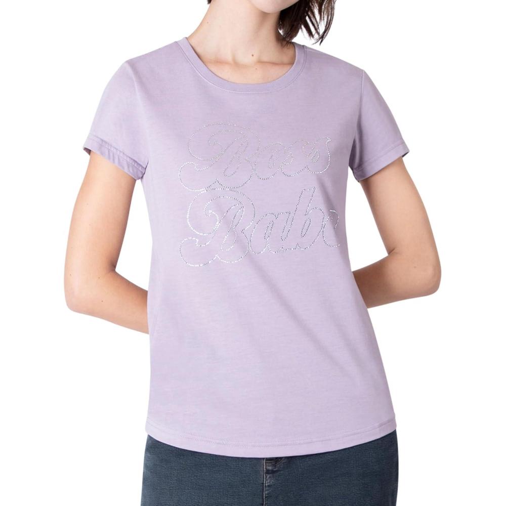 imageParis Hilton Womens Fashion TShirt Embellished Graphics Short Sleeve Crew Neck TopsPurple Boss Babe