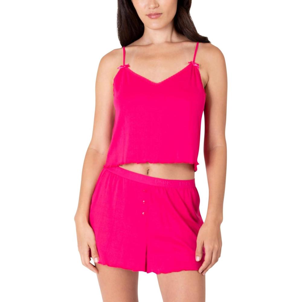 imageParis Hilton Womens Short Sleeve Top and Shorts Comfy 2 piece Pajama SetPink