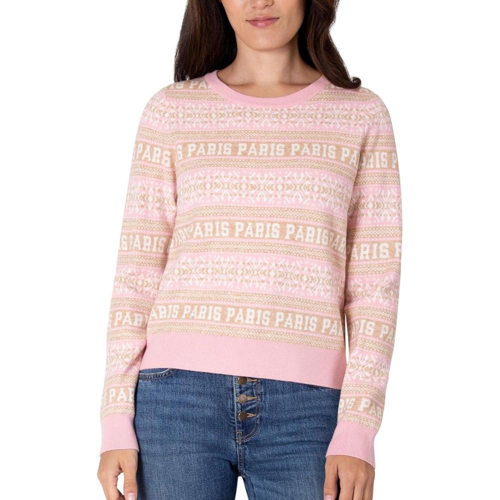 imageParis Hilton Womens Soft Knit Crew Neck Sweater Long Sleeves CozyBrown