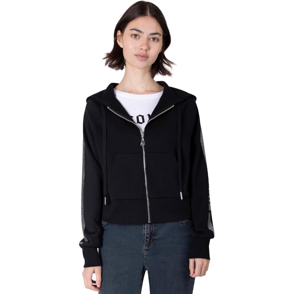 imageParis Hilton Womens Sporty Embellished Sweatshirt HoodieBlack