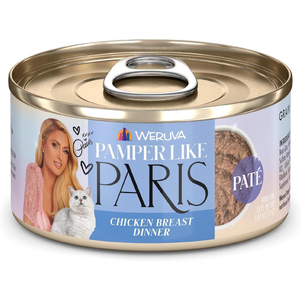 imageWeruva Paris Hilton Pamper Like Paris Natural Grain Free Wet Cat Food Chicken Breast Pat 247oz Can Pack of 12