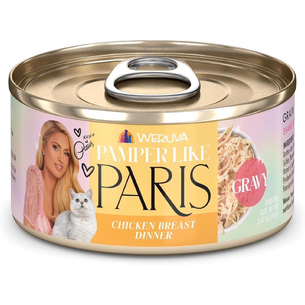 imageWeruva Paris Hilton Pamper Like Paris Natural Grain Free Wet Cat Food Chicken Breast in Gravy 247oz Can Pack of 12
