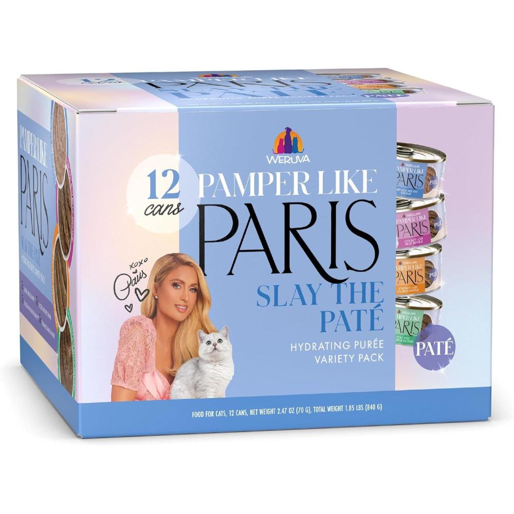 imageWeruva Paris Hilton Pamper Like Paris Natural Grain Free Wet Cat Food Slay The Pat Variety Pack 247oz Can Pack of 12
