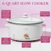 Paris Hilton 6-Quart Manual Slow Cooker, Features Three Settings (Low, High, Warm), Naturally Nonstick and Dishwasher Safe Stoneware Insert, Family Sized Capacity, White(White)