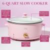 Paris Hilton 6-Quart Manual Slow Cooker, Features Three Settings (Low, High, Warm), Naturally Nonstick and Dishwasher Safe Stoneware Insert, Family Sized Capacity, White(Pink)