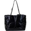 Paris Hilton Casson Puffy Quilted Oversized Tote Purse with Chain Strap and Removable Keychain Headphones Holder Shiny Black