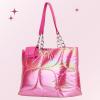 Paris Hilton Casson Puffy Quilted Oversized Tote with Chain Strap and Removable Headphones Holder(Casson Pink)