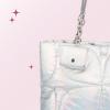 Paris Hilton Casson Puffy Quilted Oversized Tote with Chain Strap and Removable Headphones Holder(Casson Silver)