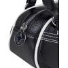 Paris Hilton Mini Varsity Bowler Satchel Hand Bag Purse with Removable Strap Vegan Leather(Mini Black Bowler)