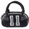 Paris Hilton Mini Varsity Bowler Satchel Hand Bag Purse with Removable Strap Vegan Leather(Mini Black Bowler)