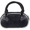Paris Hilton Mini Varsity Bowler Satchel Hand Bag Purse with Removable Strap Vegan Leather(Mini Black Bowler)