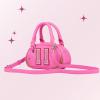 Paris Hilton Mini Varsity Bowler Satchel Hand Bag Purse with Removable Strap Vegan Leather(Mini Pink Bowler)