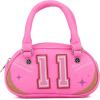 Paris Hilton Mini Varsity Bowler Satchel Hand Bag Purse with Removable Strap Vegan Leather(Mini Pink Bowler)