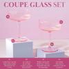 Paris Hilton Ribbed Wine Glass Set, Elegant Fluted Glassware, Perfect for Red Wine or White Wine, Set of 2, 18-Ounce, Pink(Coupe Glass)