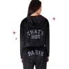 Paris Hilton Tracksuit Women’s Lounge Set Sweatsuit Embellished Velour Pullover Top and Pants Matching Set 2 Pieces(Black)