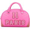 Paris Hilton Varsity Bowler Satchel Hand Bag Purse with Removable Strap Vegan Leather Black Pink Sporty(Pink Bowler)