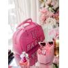 Paris Hilton Varsity Bowler Satchel Hand Bag Purse with Removable Strap Vegan Leather Black Pink Sporty(Pink Bowler)
