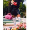 Paris Hilton Varsity Bowler Satchel Hand Bag Purse with Removable Strap Vegan Leather Black Pink Sporty(Pink Bowler)