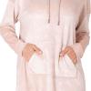 Paris Hilton Velour Hoodie Shirttail Hem Rhinestone Graphic Nightshirt, Rose PARIS, M