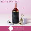 Paris Hilton Wine Bottle Chiller Set, Insulated Double Wall Chiller, Gold Winged Corkscrew Wine Bottle Opener, Diamond Wine Stopper, 3-Piece Set, Pink(Charcoal Gray)