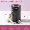 Paris Hilton Wine Bottle Chiller Set, Insulated Double Wall Chiller, Gold Winged Corkscrew Wine Bottle Opener, Diamond Wine Stopper, 3-Piece Set, Pink(Charcoal Gray)