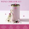 Paris Hilton Wine Bottle Chiller Set, Insulated Double Wall Chiller, Gold Winged Corkscrew Wine Bottle Opener, Diamond Wine Stopper, 3-Piece Set, Pink(Pink)