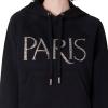 Paris Hilton Women’s Embellished PARIS Pullover Sweatshirt Hoodie, Black(Black)