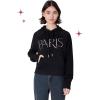 Paris Hilton Women’s Embellished PARIS Pullover Sweatshirt Hoodie, Black(Black)