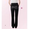 Paris Hilton Women’s Embellished Paris Drawstring Yoga Pants, Black(Black)