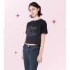 Paris Hilton Women’s Fashion T-Shirt Embellished Graphics Short Sleeve Crew Neck Tops(Black Boss Babe)