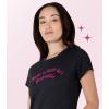 Paris Hilton Women’s Fashion T-Shirt Embellished Graphics Short Sleeve Crew Neck Tops(Black Drama)