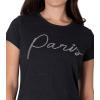 Paris Hilton Women’s Fashion T-Shirt Embellished Graphics Short Sleeve Crew Neck Tops(Black Paris)