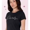 Paris Hilton Women’s Fashion T-Shirt Embellished Graphics Short Sleeve Crew Neck Tops(Black Paris)
