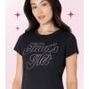 Paris Hilton Women’s Fashion T-Shirt Embellished Graphics Short Sleeve Crew Neck Tops(Black That’s Hot)