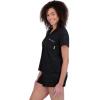 Paris Hilton Women’s Short Sleeve Notch Collar and Drawstring Shorts Pajama Set(Black Paris)