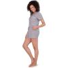 Paris Hilton Women’s Short Sleeve Notch Collar and Drawstring Shorts Pajama Set(Grey Paris)