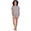 Paris Hilton Women’s Short Sleeve Notch Collar and Drawstring Shorts Pajama Set(Grey Paris)