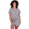 Paris Hilton Women’s Short Sleeve Notch Collar and Drawstring Shorts Pajama Set(Grey Paris)