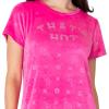 Paris Hilton Women’s Velour Crew Neck Shirttail Hem Rhinestone Nightshirt(Hot Pink That’s Hot)