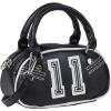 Paris Hilton Mini Varsity Bowler Satchel Hand Bag Purse with Removable Strap Vegan Leather(Mini Black Bowler)