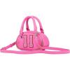Paris Hilton Mini Varsity Bowler Satchel Hand Bag Purse with Removable Strap Vegan Leather(Mini Pink Bowler)