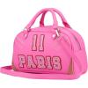 Paris Hilton Varsity Bowler Satchel Hand Bag Purse with Removable Strap Vegan Leather Black Pink Sporty(Pink Bowler)