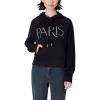 Paris Hilton Women’s Embellished PARIS Pullover Sweatshirt Hoodie, Black(Black)