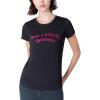 Paris Hilton Women’s Fashion T-Shirt Embellished Graphics Short Sleeve Crew Neck Tops(Black Drama)