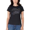 Paris Hilton Women’s Fashion T-Shirt Embellished Graphics Short Sleeve Crew Neck Tops(Black That’s Hot)