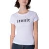 Paris Hilton Women’s Fashion T-Shirt Embellished Graphics Short Sleeve Crew Neck Tops(White Iconic)